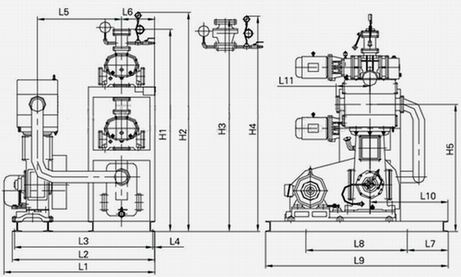 JZJW型羅茨往復(fù)真空泵機(jī)組結(jié)構(gòu)尺寸圖示